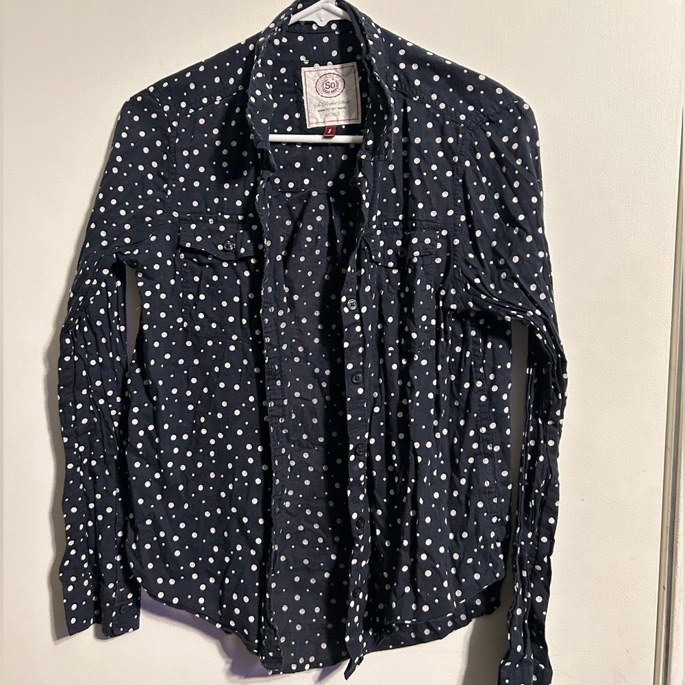 SO Tops| Youth Button Down Long Sleeve | Polka Dots